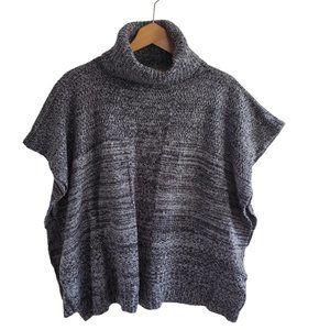 Steve Madden Turtleneck Poncho Open Sided Sweater Gray Heathered Thick Knit Cape